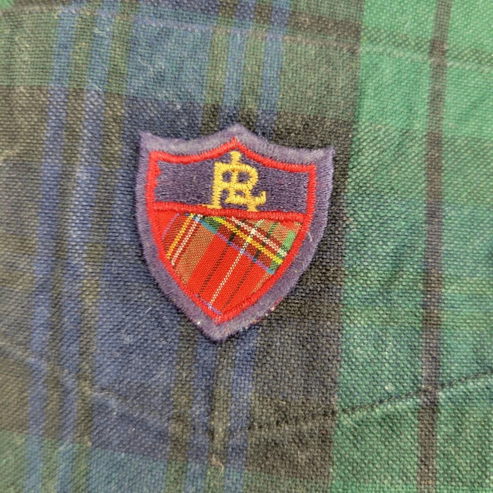 Ralph Lauren Crest Patch Long Sleeve Shirt w Plaid Logo Green L Oxford Navy OCBD